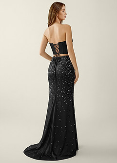 Esme Negru Rochie de bal tip sirenă din satin elastic, cu corset, din două piese image2