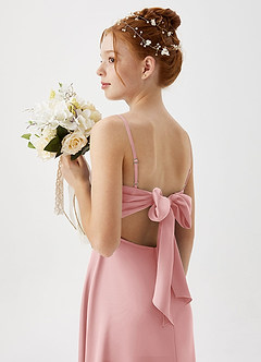 Azazie Shale Junior Robe Trapèze en Satin extensible Rose Poudré image1