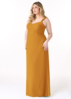 Azazie Denice Brautjungfernkleider Etui Gefaltet Chiffon Kleid Butterscotch image11