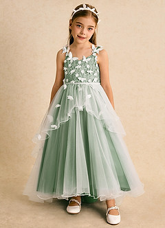 Azazie Darlina Robe Demoiselle D'honneur Fillette Robe Princesse en Tulle Dentelle Ivoire Matcha image5