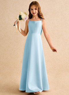 Azazie Joella Girls Formal Abiti da Ragazza di Fiori Abito A-Line in Raso Opaco Plissettato Azzurro image3