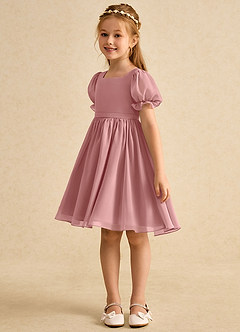 Azazie Jolie Blumenmädchenkleider A-Linie mit ärmel Chiffon Kleid Altrosa image5