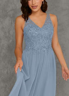Azazie Amy Bridesmaid Dresses Dusty Blue A-Line Lace Chiffon Dress image6