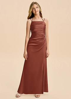 Azazie Nova Junior Robe Trapèze en Satin extensible Plissée Auburn image6