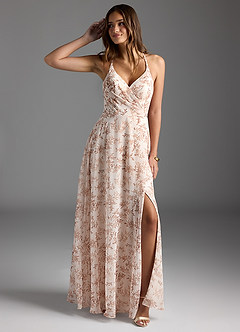 Azazie Davis Abiti da Damigella Abito A-Line in Chiffon con Scollo a V Pink Fern Floral image5