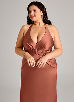 Azazie Valerie Bridesmaid Dresses Clay Mermaid Pleated Stretch Satin Dress image13