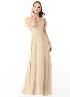 Azazie Syenna Bridesmaid Dresses Champagne A-Line Ruched Chiffon Dress image1