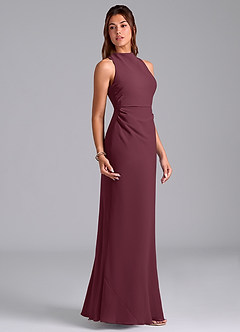 Azazie Evadne Robes de demoiselle d'honneur Robe Trapèze en Mousseline de soie Plissée Cabernet image4