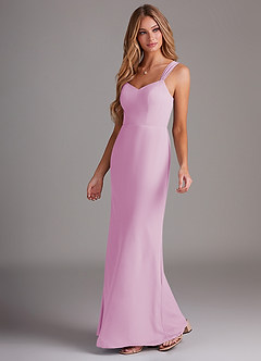 Azazie Denice Bridesmaid Dresses Candy Pink Sheath Pleated Chiffon Dress image3