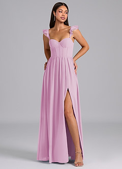 Azazie Denisse Bridesmaid Dresses Candy Pink A-Line Ruched Chiffon Dress image1