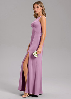 Azazie Phaedra Bridesmaid Dresses Wisteria A-Line One Shoulder Stretch Satin Dress image11