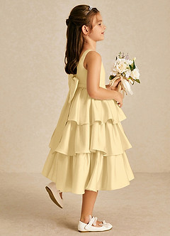 Azazie Margery vestidos de niña de las flores Vestido Butter de Satén Elástico de Línea A con Lazo image5