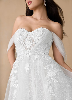 Azazie Seradine Wedding Dresses Diamond White A-Line Off the Shoulder Beading Dress image3