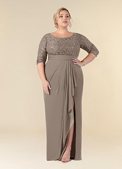Azazie Macie Mother of the Bride Dresses Taupe Sheath Scoop Sequins Lace Dress image7