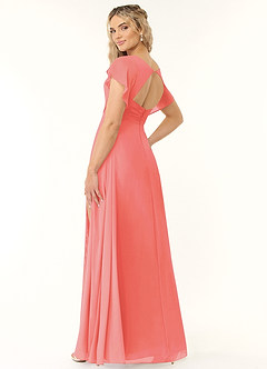 Azazie Rylee Bridesmaid Dresses Coral A-Line Pleated Chiffon Dress image4