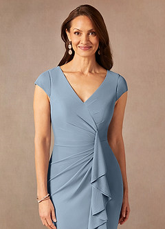 Azazie Renetta Mother of the Bride Dresses Dusty Blue Sheath V-Neck Pleated Mesh Dress image6