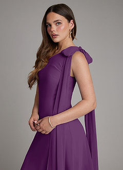 Azazie Monique 신부 들러리 드레스 A라인 한쪽 어깨 쉬폰 바닥 길이 드레스 image5