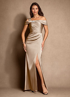 Azazie Altonia Moeder van de bruid jurken Zeemeermin Jurk van Stretch Satijn Off the Shoulder Taupe image4