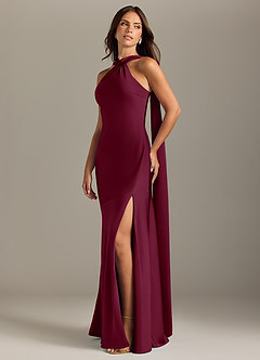 Azazie Kinsley Bridesmaid Dresses Mulberry Mermaid Side Slit Stretch Satin Dress image3