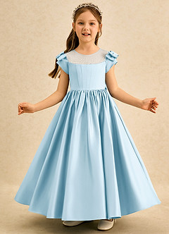 Azazie Toffee Blumenmädchenkleider Ballkleid Schleifen Matte Satin Kleid Himmelblau image3