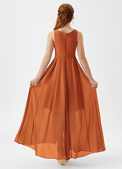 Azazie Lizette Junior Cinnamon A-Line Pleated Chiffon Dress image5