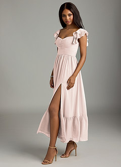 Azazie Anaya Robes de demoiselle d'honneur Robe Trapèze en Mousseline de soie Plissée Rose Pétale image4