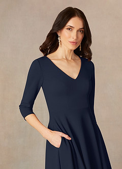 Azazie Nassif Mother of the Bride Dresses Dark Navy A-Line Stretch Crepe Dress image3