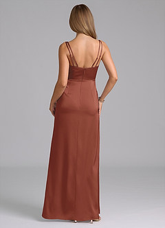 Azazie Leo Final Sale Auburn Sheath Pleated Stretch Satin Dress image2