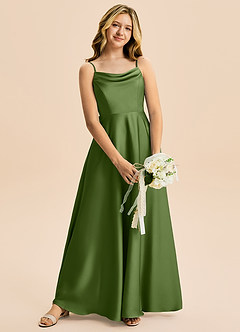 Azazie Isolde Junior Linia A Pofałdowany Satyna elastyczna Długość podłogi Młodsza druhna Sukienka image2