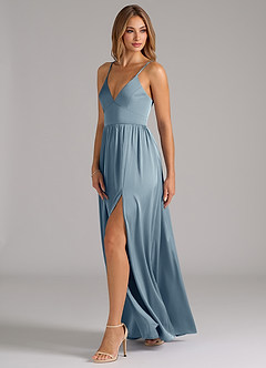 Azazie Aaida Brautjungfernkleider A-Linie Korsett Stretch-Satin Kleid Staubblau image3