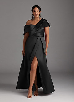 Azazie Marissa Mother of the Bride Dresses Black A-Line Pleated  Mikado Dress image6