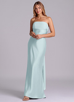 Azazie Ailanie Brudtärnklänningar Klä av Tubklänning i Stretch Satin Axelbandslös Dimma image3