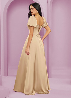 Barbie ♥ Azazie Bridesmaid Dresses Champagne A-Line Ruched Stretch Satin Dress image2