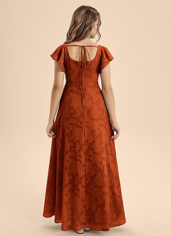 Azazie Bondi Junior Paprika A-Line Bow Floral Burnout Dress image2