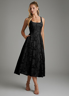 Azazie Isabella Bridesmaid Dresses Black A-Line Corset Floral Burnout Dress image4