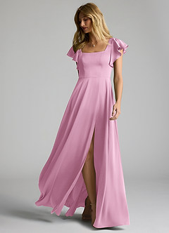 Azazie Bondi Bridesmaid Dresses Candy Pink A-Line Bow Stretch Satin Dress image5