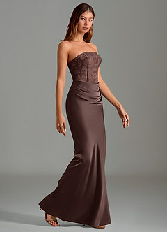 Azazie Emilia Robes de demoiselle d'honneur Robe Sirène en Satin extensible Sans bretelles Ganache image3