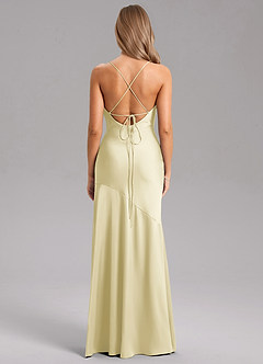 Azazie Grata Bridesmaid Dresses Lemon Sorbet Mermaid Side Slit Stretch Satin Dress image2