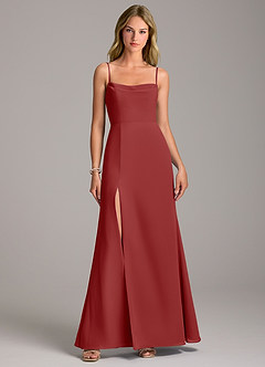 Azazie Tahlia Bridesmaid Dresses Rust A-Line with Belt Chiffon Dress image4