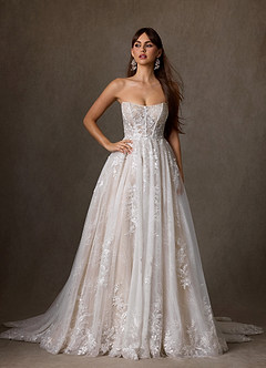 Azazie Elowyn Bröllopsklänningar Klä av Balklänning i Spets Axelbandslös Diamant Vit Naken image2