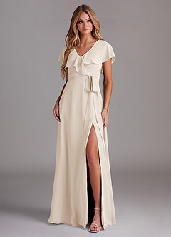 Azazie Lainey Bridesmaid Dresses White Alabaster A-Line with Pockets Chiffon Dress image3