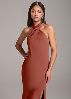 Azazie Lorena Bridesmaid Dresses Auburn Mermaid Pleated Chiffon Dress image2