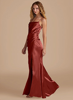 Azazie Marzia Bridesmaid Dresses Terracotta Mermaid Pleated Metallic Satin Dress image2