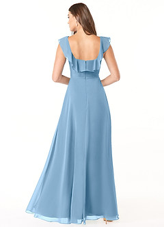 Azazie Jinny Bridesmaid Dresses Steel Blue A-Line Square Neckline Ruched Chiffon Dress image3