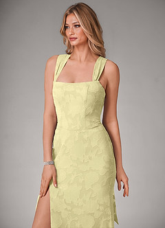 Azazie Luci Bridesmaid Dresses Lemon Sorbet Mermaid Pleated Floral Burnout Convertible Dress image4