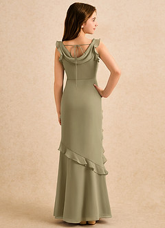 Azazie Aria Girls Formal vestidos de niña de las flores Vestido de Musgo Verde de Gasa de Corte Sirena con Volante image1