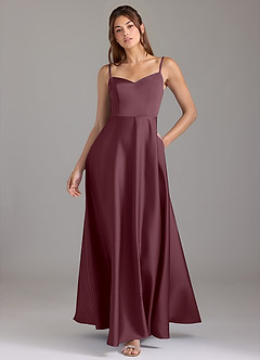 Azazie Marley Bridesmaid Dresses Sangria A-Line Off the Shoulder Stretch Satin Convertible Dress image1