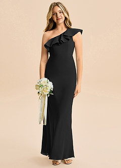 Azazie Alissa Junior Black A-Line Ruched Chiffon Dress image4