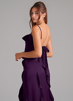 Azazie Malia Bridesmaid Dresses Grape A-Line Side Slit Stretch Satin Dress image2