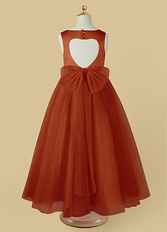 Azazie Muni Flower Girl Dresses Paprika A-Line Bow Tulle Dress image3